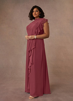Azazie Narine Mother of the Bride Dresses Merlot A-Line High Neckline Pleated Chiffon Dress image10