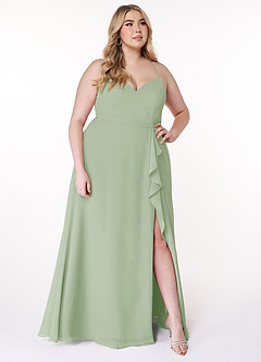 Azazie Naeem Bridesmaid Dresses Dusty Sage A-Line V-Neck Ruffle Chiffon Dress image9