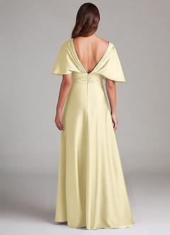 Azazie Pamela Vestidos de damas de honor Vestido de Sorbete De Limón de Satén Elástico de Corte en A con Plisado image2