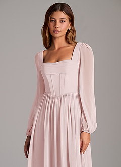 Azazie Hattie Bridesmaid Dresses Blushing Pink A-Line Corset Chiffon Dress image7