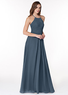 Azazie Ginger Bridesmaid Dresses Neptune A-Line Halter Pleated Chiffon Dress image1