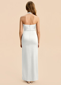 Azazie Jemma Junior White Sheath Ruched Stretch Satin Dress image2