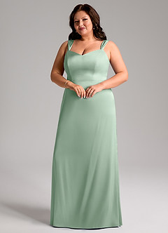 Azazie Denice Bridesmaid Dresses Agave Sheath Pleated Stretch Satin Dress image6