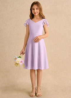 Azazie Narin Girls Formal Robe Demoiselle D'honneur Fillette Robe Trapèze en Mousseline de soie avec manches Frostiges Flieder image3