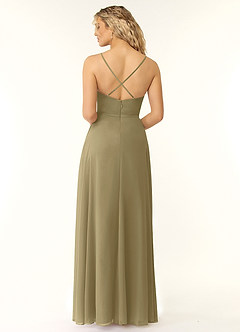 Azazie Naeem Bridesmaid Dresses Moss Green A-Line V-Neck Ruffle Chiffon Dress image2