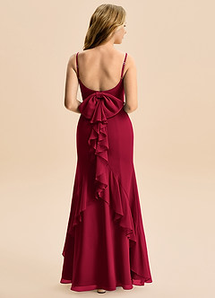 Azazie Lioren Junior Burgundy Mermaid Bow Chiffon Dress image3