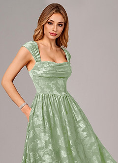 Azazie Hazel Bridesmaid Dresses Dusty Sage A-Line Corset Floral Burnout Dress image2