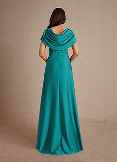 Azazie Branford Mother of the Bride Dresses Teal A-Line Pleated Stretch Satin Dress image3