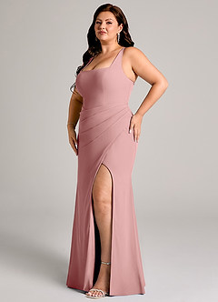 Azazie Mero At-home Try On Dresses Black Sheath Pleated Chiffon Dress image12