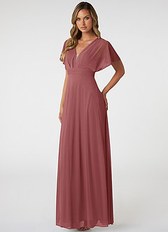 Azazie Tiara Final Sale Dusty Blue A-Line Pleated Mesh Dress image4