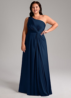 Azazie Brooke Bridesmaid Dresses Dark Navy A-Line One Shoulder Stretch Satin Dress image12