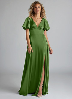 Azazie Kimber Bridesmaid Dresses Basil A-Line Ruched Stretch Satin Dress image9