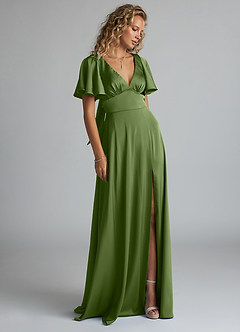 Azazie Kimber Bridesmaid Dresses Juniper A-Line Ruched Stretch Satin Dress image4
