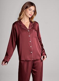 front Ensemble pyjama en satin manches longues et pantalon