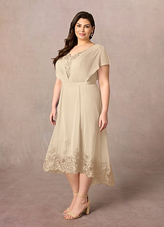 Azazie Palana Mother of the Bride Dresses Champagne A-Line Lace Chiffon Dress image7