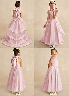 Azazie Bev Flower Girl Dresses Powder Pink A-Line Convertible Tulle Dress image2