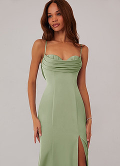Barbie ♥ Azazie Bridesmaid Dresses Dusty Sage Mermaid Corset Stretch Satin Dress image5