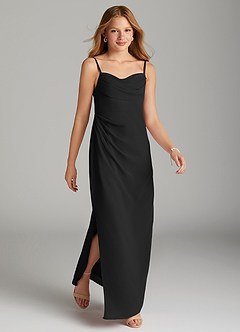 Azazie Mai Junior Black Sheath Pleated Chiffon Dress image4