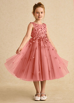 Azazie Lana Flower Girl Dresses Salmon Pink A-Line Sleeveless Matte Satin Dress image5