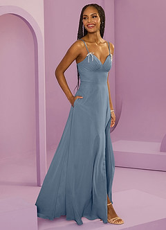 Barbie ♥ Azazie Robes de demoiselle d'honneur Robe Trapèze en Mousseline de soie avec poches Violet Crépusculaire image4