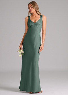 Azazie Kamila Abiti da Damigella Abito A-Line in Raso Elasticizzato Plissettato Muschio Marino image5