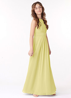Azazie Bonnie Junior Lemon Sorbet A-Line Pleated Chiffon Dress image2