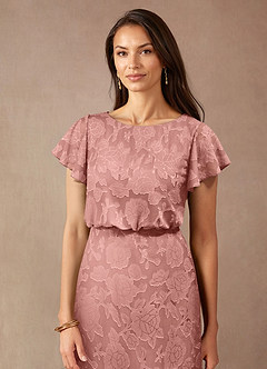Azazie Lehi vestidos de madre de la novia Vestido de Rosetón de Devorado Floral de Corte En A con Cuello de barco image5