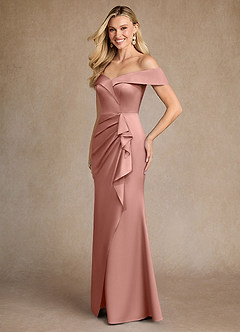 Azazie Laredo Mère de la mariée Robes Robe Sirène en Satin extensible Épaule décolletée Rosette image2