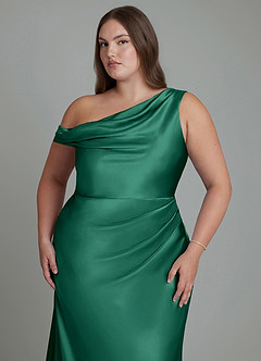 Azazie Emerson Bridesmaid Dresses Emerald Mermaid Off the Shoulder Metallic Satin Dress image12