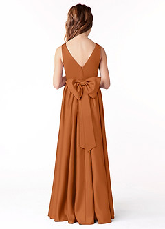 Azazie Hathaway Junior Copper A-Line Bow Matte Satin Dress image2