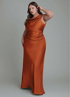 Azazie Kieryn Bridesmaid Dresses Cinnamon Mermaid Pleated Stretch Satin Dress image9