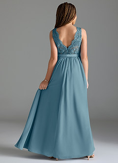 Azazie Elly Junior Moody Blue A-Line Lace Chiffon Dress image2