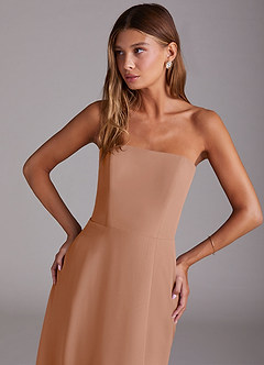 Azazie Wren Bridesmaid Dresses Champagne Rose A-Line Side Slit Chiffon Convertible Dress image5