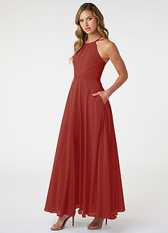 Azazie Melinda Final Sale Agave A-Line Pleated Chiffon Dress image3