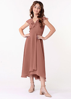 Azazie Posie Junior Cedar Rose A-Line Ruched Chiffon Dress image4
