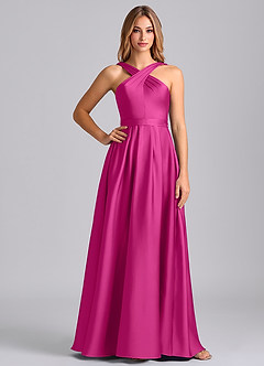 Azazie Dixie Brautjungfernkleider A-Linie Plissee Stretch-Satin Kleid Fuchsia image3