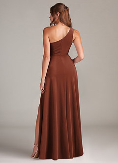 Azazie Brooke Robes de demoiselle d'honneur Robe Trapèze en velours Ue épaule Terracotta image5