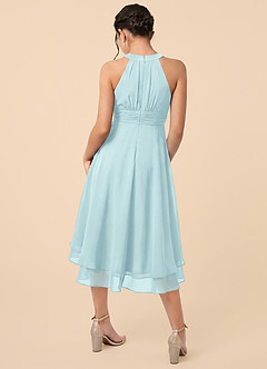 Azazie Linna Junior Sea Glass A-Line Pleated Chiffon Dress image2