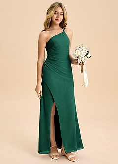 Azazie Eren Junior Vestido Esmeralda de Chiffon de Linha A com Plissado image3