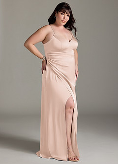 Azazie Marchella Bridesmaid Dresses Blushing Pink A-Line Corset Stretch Satin Dress image9