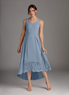 Azazie Dubrow Vendita Finale Abito A-Line in Chiffon Pizzo Blu Polveroso image1