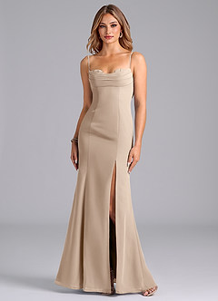 Azazie Wynni Bridesmaid Dresses Taupe Mermaid Corset Chiffon Dress image3