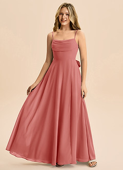 Azazie Bear Junior A라인 주름진 쉬폰 플로어 길이 주니어 신부 들러리 드레스 image4