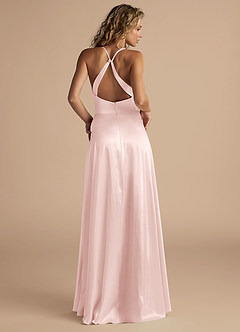 Azazie Davis Bridesmaid Dresses Blushing Pink A-Line Pleated Metallic Satin Dress image3