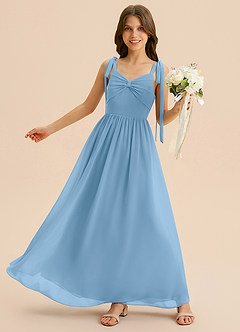 Azazie Izzy Junior Vestido de Azul Acero de Gasa de Corte en A con Plisado image1