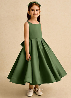 Azazie Babs Flower Girl Dresses Olive Ball-Gown Pleated Matte Satin Dress image3
