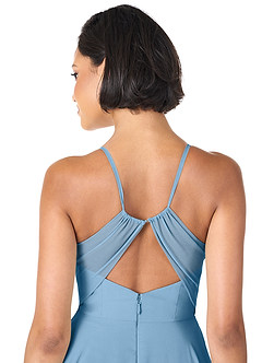Azazie Avelina Bridesmaid Dresses Steel Blue A-Line V-Neck Pleated Chiffon Dress image5