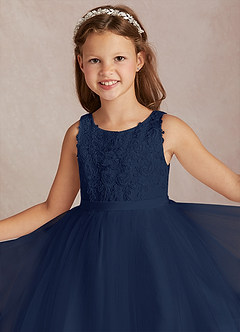 Azazie Calla Flower Girl Dresses Dark Navy Ball-Gown Lace Tulle Dress image1