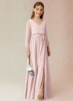 Azazie Angelica Junior Blushing Pink A-Line Pleated Chiffon Dress image4