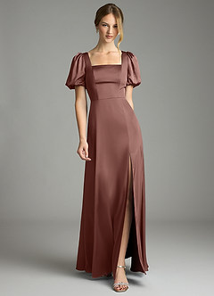 Azazie Fyona Brudtärnklänningar Klä av A-Linje i Stretch Satin Plisserad Espresso image1